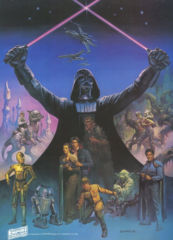The Empire Strikes Back Movie Poster Print featuring iconic imagery from the film.