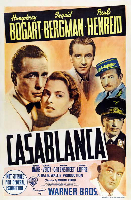Casablanca Movie Poster Print showcasing classic film artwork.