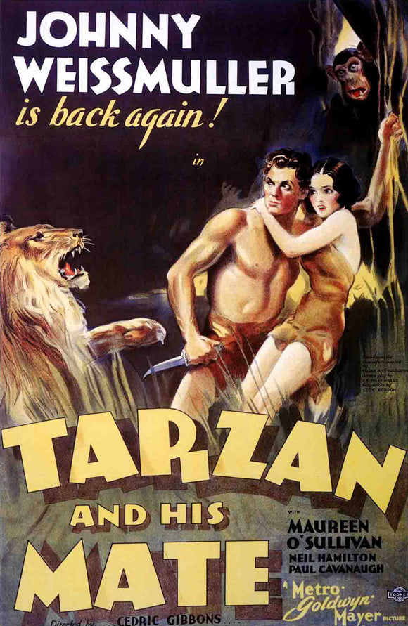 Tarzan and His Mate Movie Poster Print featuring classic jungle adventure art.