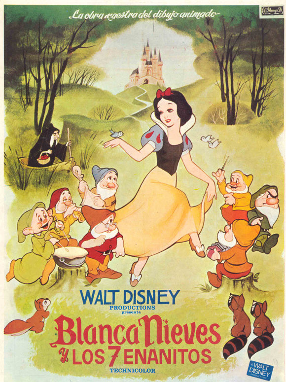 Snow White and the Seven Dwarfs Movie Poster Print featuring iconic Disney characters.