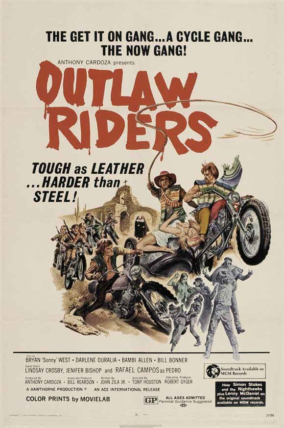 Outlaw Riders Movie Poster Print featuring bold graphics and vibrant colors.