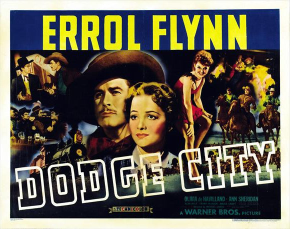 Dodge City Movie Poster Print featuring vibrant colors and classic film imagery.