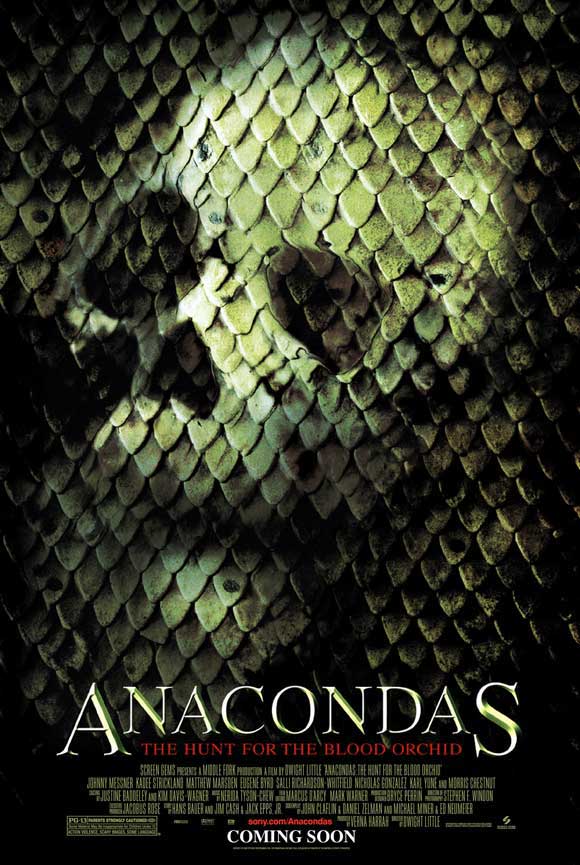 Anacondas: The Hunt for the Blood Orchid movie poster print featuring vibrant colors and dynamic design.