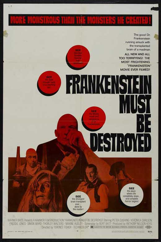Frankenstein Must Be Destroyed Movie Poster Print featuring classic horror imagery.