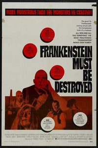 Frankenstein Must Be Destroyed Movie Poster Print featuring classic horror imagery.