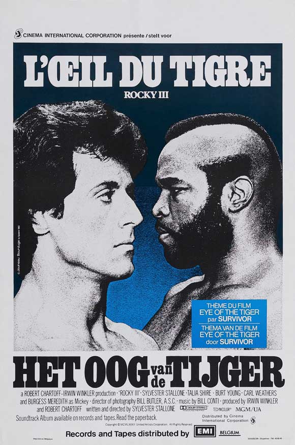 Rocky III Movie Poster Print showcasing iconic boxing scenes.
