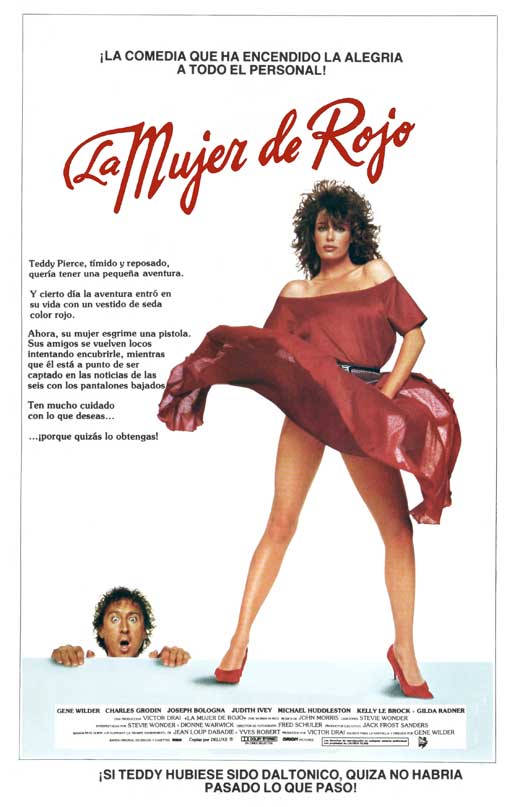 The Woman in Red Movie Poster Print featuring vibrant colors and romantic themes.