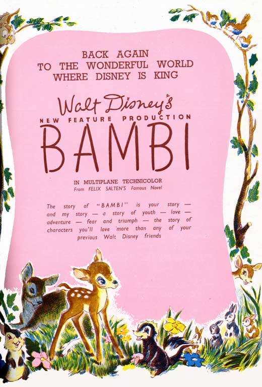 Bambi Movie Poster Print featuring classic Disney characters.
