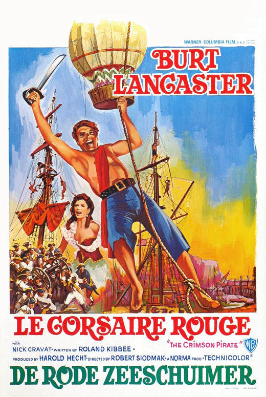The Crimson Pirate Movie Poster Print featuring vibrant colors and classic adventure themes.