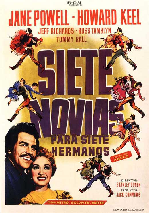 Seven Brides for Seven Brothers Movie Poster Print featuring vibrant colors and classic film imagery.