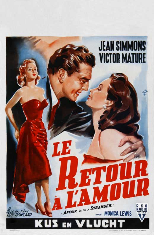 Affair With a Stranger Movie Poster Print featuring vintage film art.