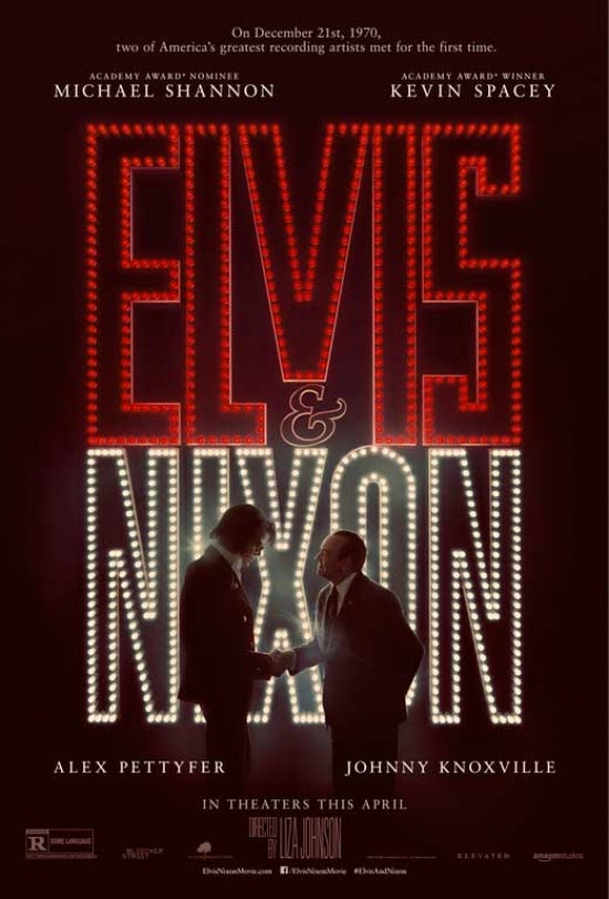 Elvis & Nixon Movie Poster Print showcasing the iconic meeting between Elvis Presley and President Nixon.