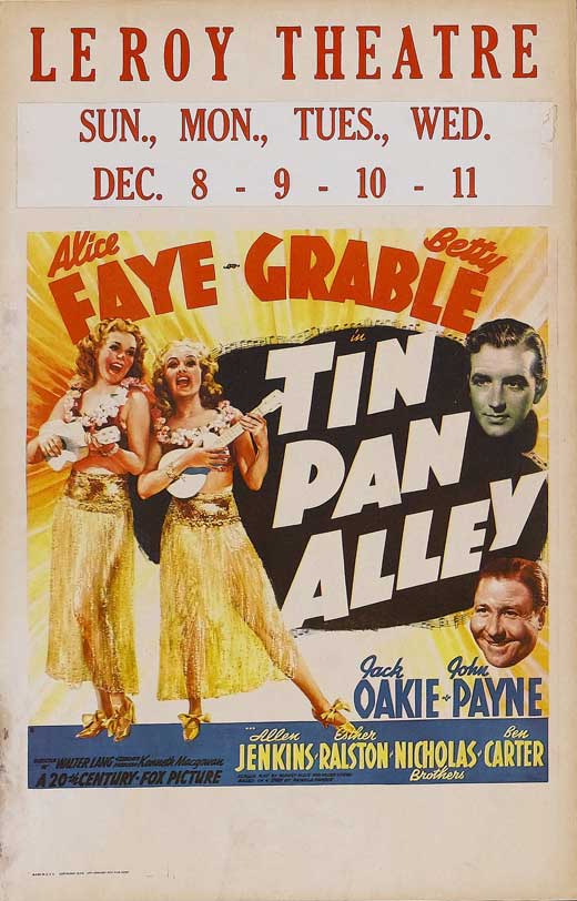 Tin Pan Alley Movie Poster Print showcasing classic cinema art.