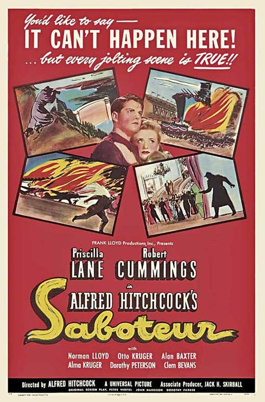 Saboteur Movie Poster Print showcasing classic film art.