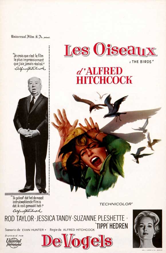 The Birds Movie Poster Print showcasing classic Hitchcock film art.