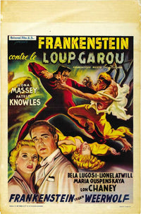 Frankenstein Meets the Wolfman Movie Poster Print featuring iconic horror characters.