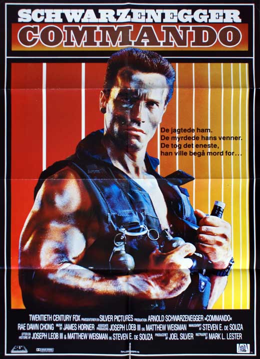 Commando Movie Poster Print featuring Arnold Schwarzenegger in action.