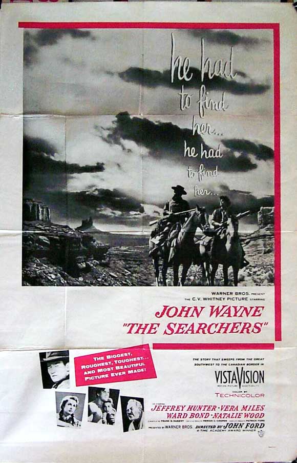 The Searchers Movie Poster Print featuring John Wayne in a classic Western film scene.