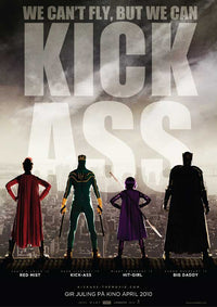 Kick-Ass Movie Poster Print featuring dynamic characters and action scenes.