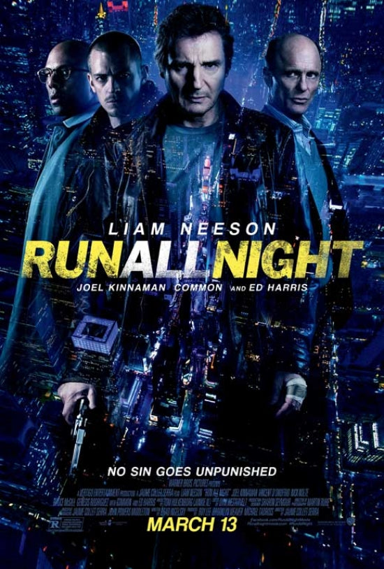 Run All Night Movie Poster Print featuring action-packed imagery.