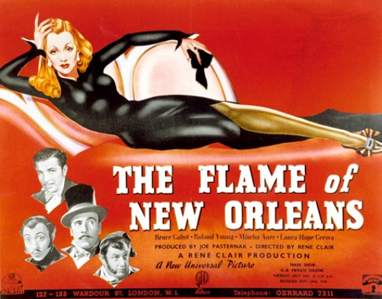 The Flame of New Orleans Movie Poster Print featuring vibrant colors and classic cinema imagery.