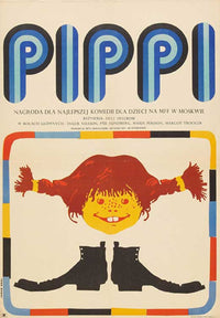 Pippi Longstocking Movie Poster Print featuring vibrant colors and whimsical design.
