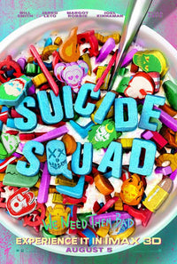 Suicide Squad Movie Poster Print featuring vibrant artwork of iconic characters.