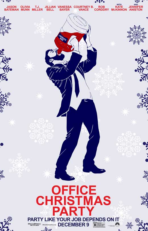 Office Christmas Party Movie Poster Print featuring festive designs.