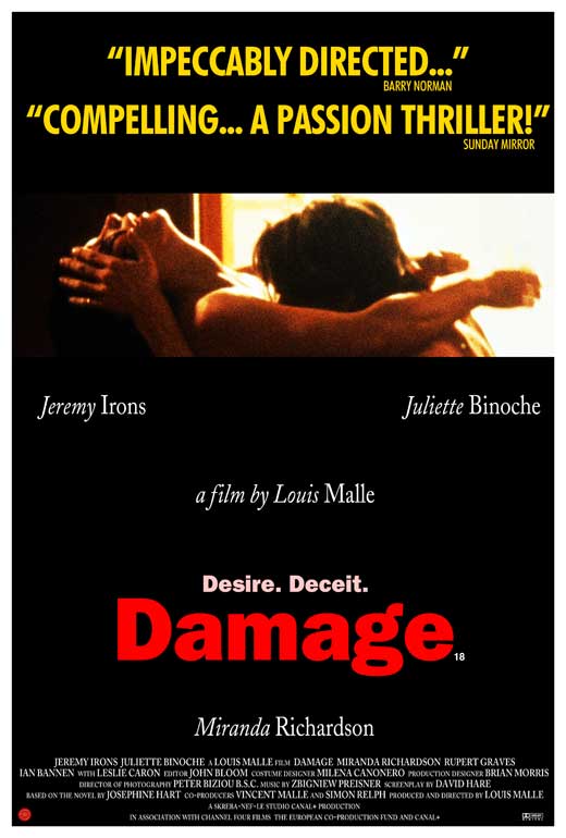 Damage Movie Poster Print showcasing cinematic art.