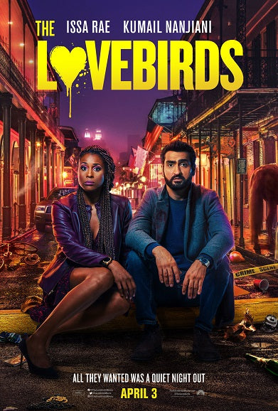 The Lovebirds Movie Poster Print featuring vibrant colors and charming design.