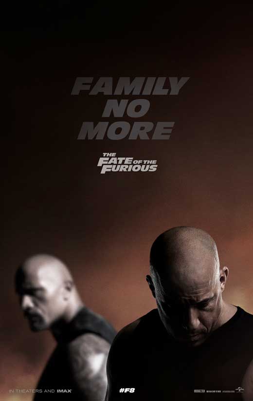 'The Fate of the Furious' movie poster print featuring action-packed scenes.