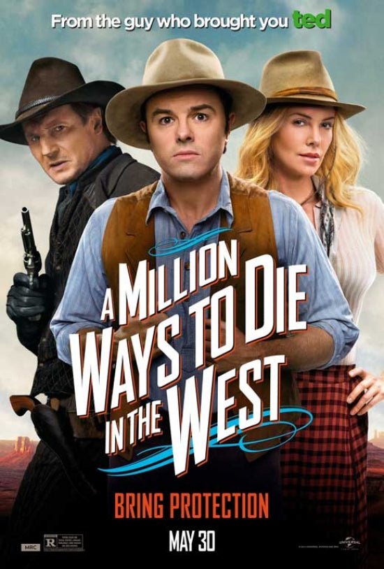 A Million Ways to Die in the West Movie Poster Print featuring vibrant colors and humorous design.