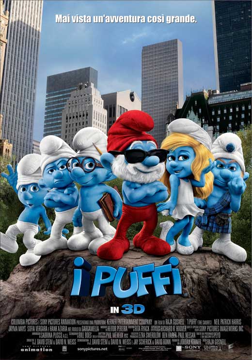 The Smurfs Movie Poster Print featuring colorful characters and whimsical design.