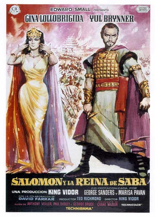 Solomon and Sheba Movie Poster Print featuring vibrant colors and dramatic imagery.