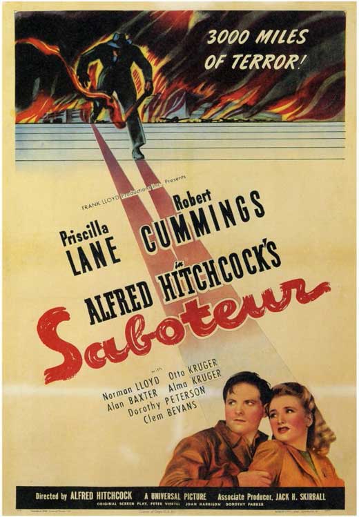 Saboteur Movie Poster Print showcasing classic film art.