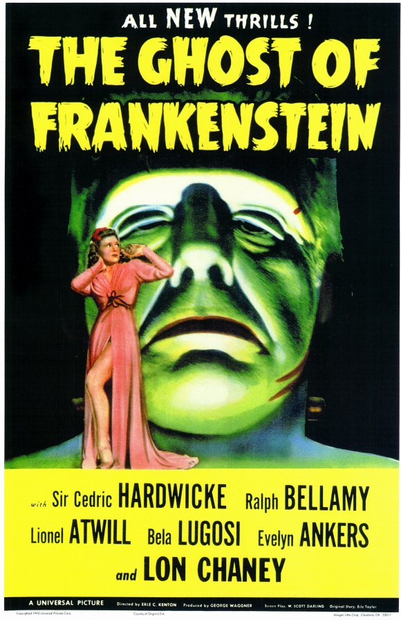 The Ghost of Frankenstein Movie Poster Print showcasing classic horror film imagery.