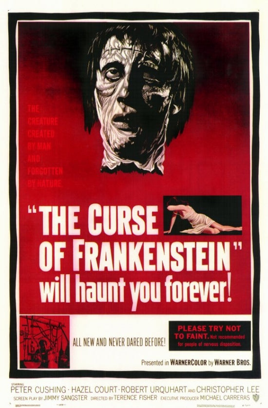 The Curse of Frankenstein Movie Poster Print featuring classic horror imagery.
