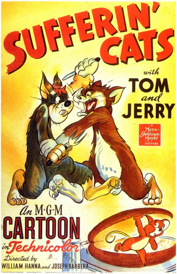 Sufferin' Cats Movie Poster Print featuring whimsical feline art.