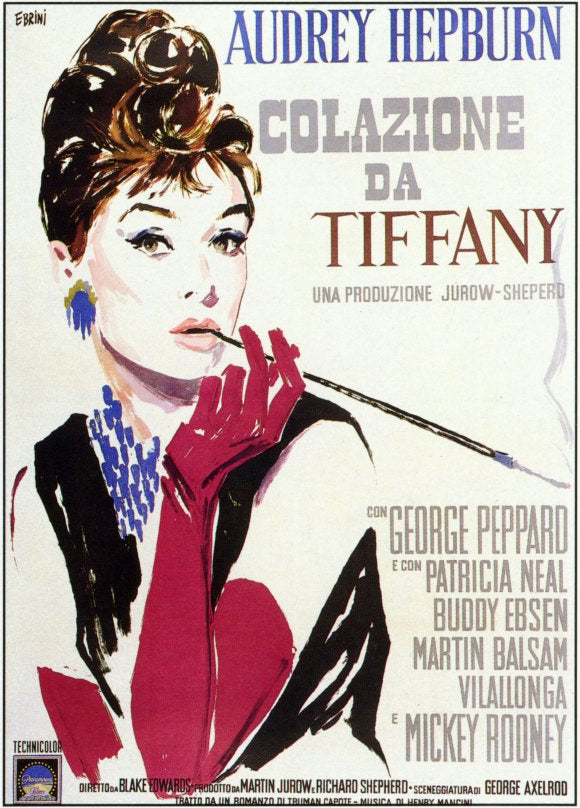 Breakfast at Tiffany's Movie Poster Print featuring iconic imagery from the classic film.
