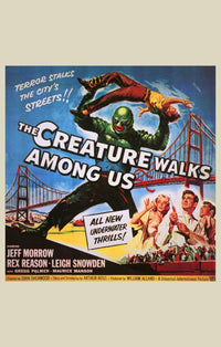 The Creature Walks Among Us Movie Poster Print showcasing classic horror film art.