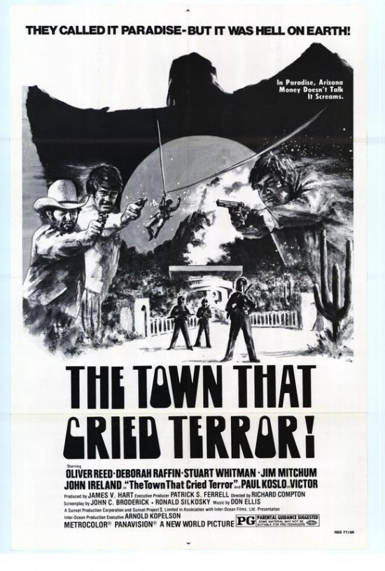 The Town That Cried Terror Movie Poster featuring suspenseful artwork.