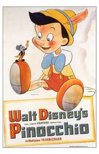 Pinocchio Movie Poster Print featuring vibrant colors and classic Disney art.