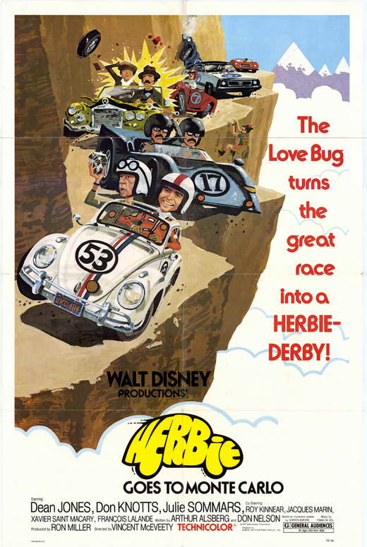 Herbie Goes to Monte Carlo Movie Poster Print featuring the iconic Volkswagen Beetle.