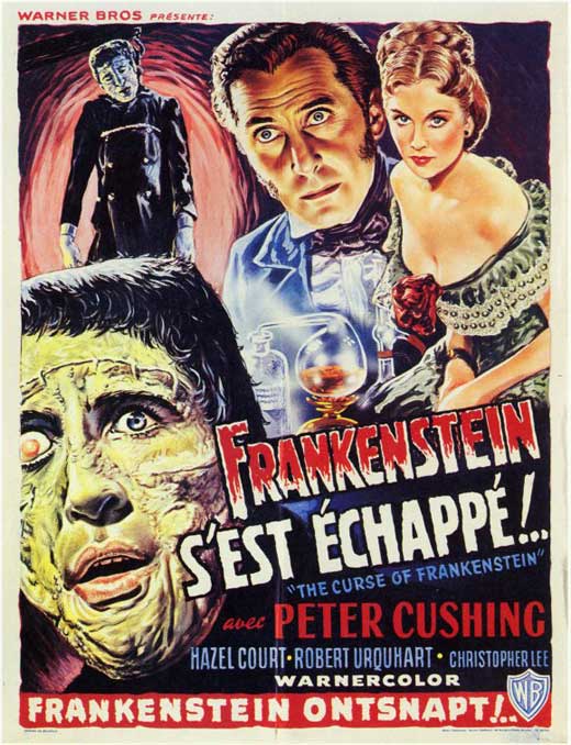 The Curse of Frankenstein Movie Poster Print featuring classic horror imagery.