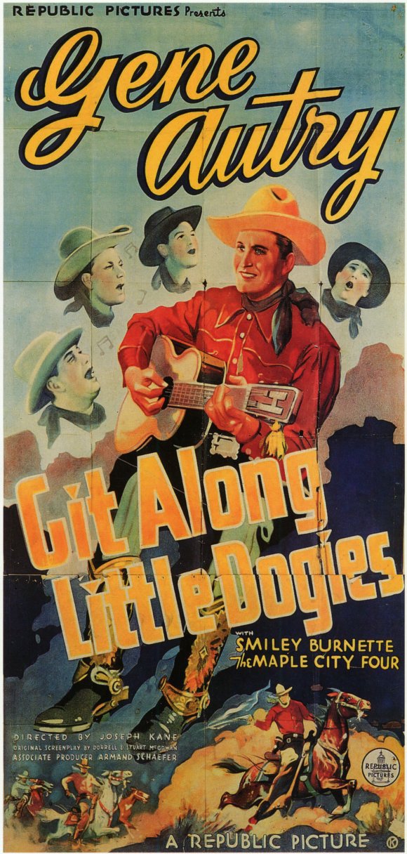 Git Along Little Dogies Movie Poster Print showcasing classic Western film art.