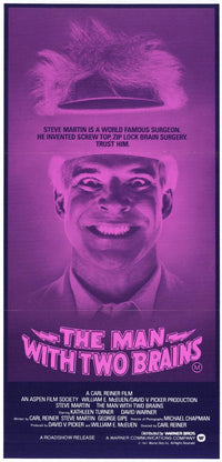 The Man with Two Brains Movie Poster Print featuring classic comedy design.