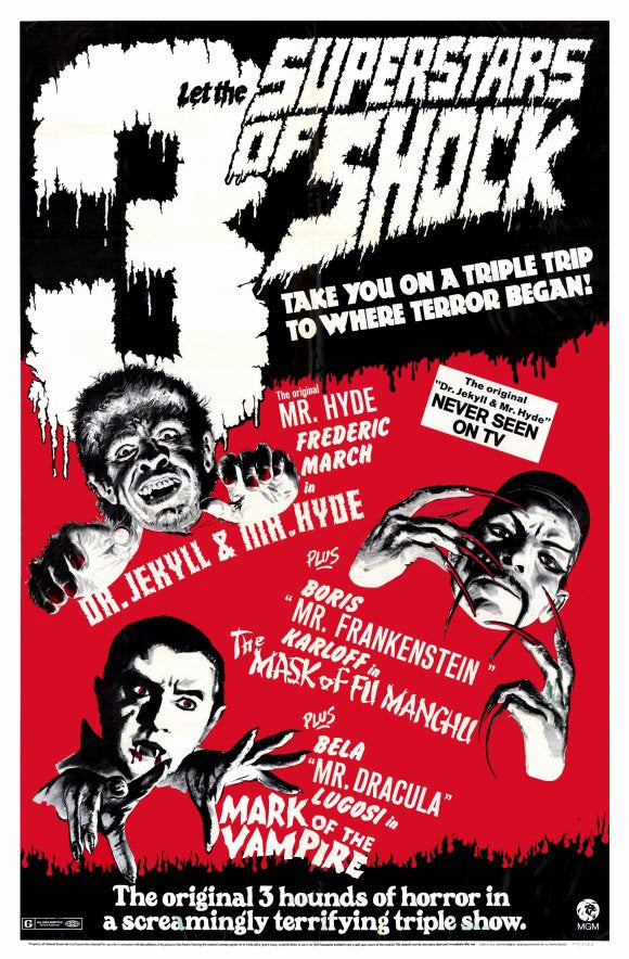3 Superstars of Shock Movie Poster Print featuring iconic horror stars.