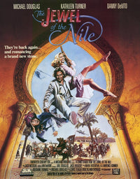 The Jewel of the Nile movie poster print showcasing adventurous design.