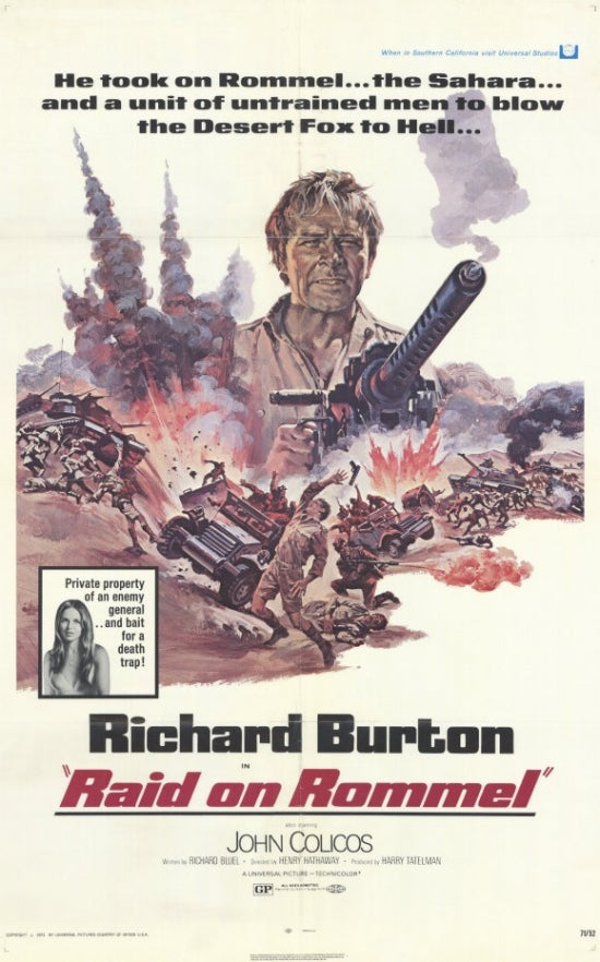 Raid on Rommel movie poster print showcasing classic war film action.