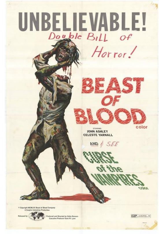 Beast of Blood Movie Poster Print featuring thrilling horror imagery.